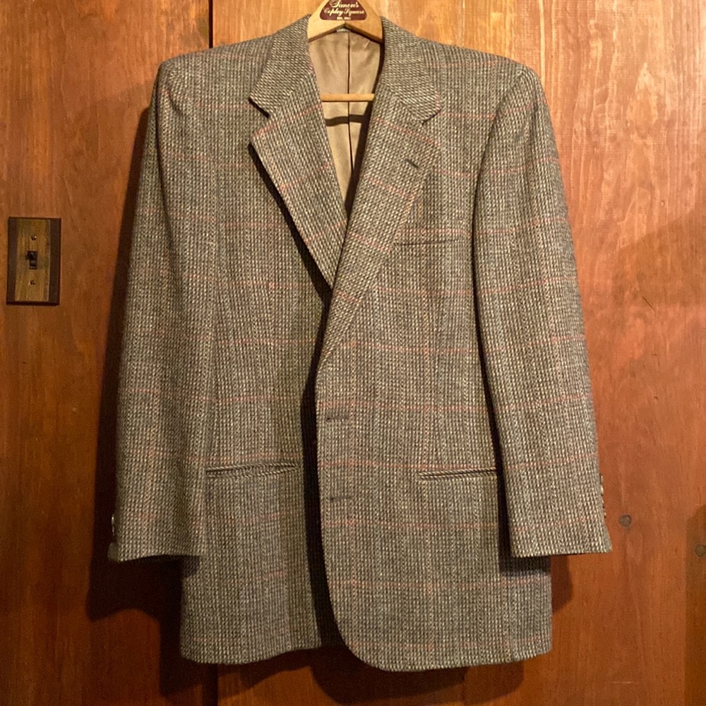 Quality mens all wool natural shoulder tweed Perry Ellis sport coat - brown